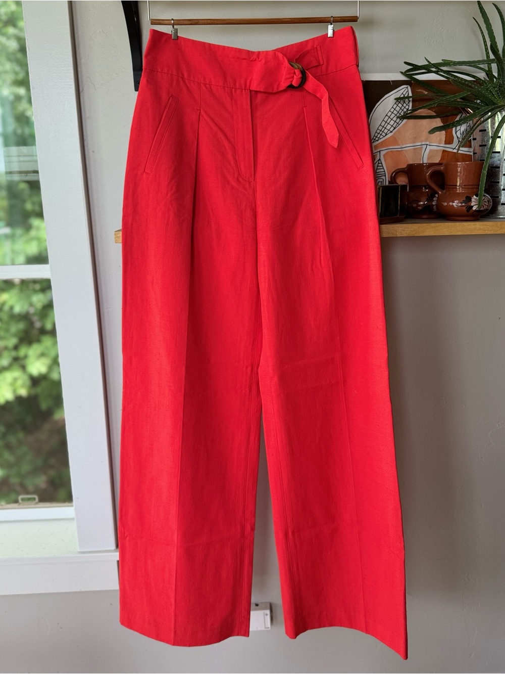 Sezane Coral Red Aldo Trouser Cotton Blend High Waist Dress Pants Size 38 or 6 - Picture 5 of 16